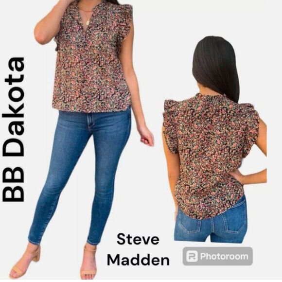 BB Dakota by Steve Madden Ditsy Floral Ruffle Tank Top Blouse Women’s XLarge - Picture 1 of 6